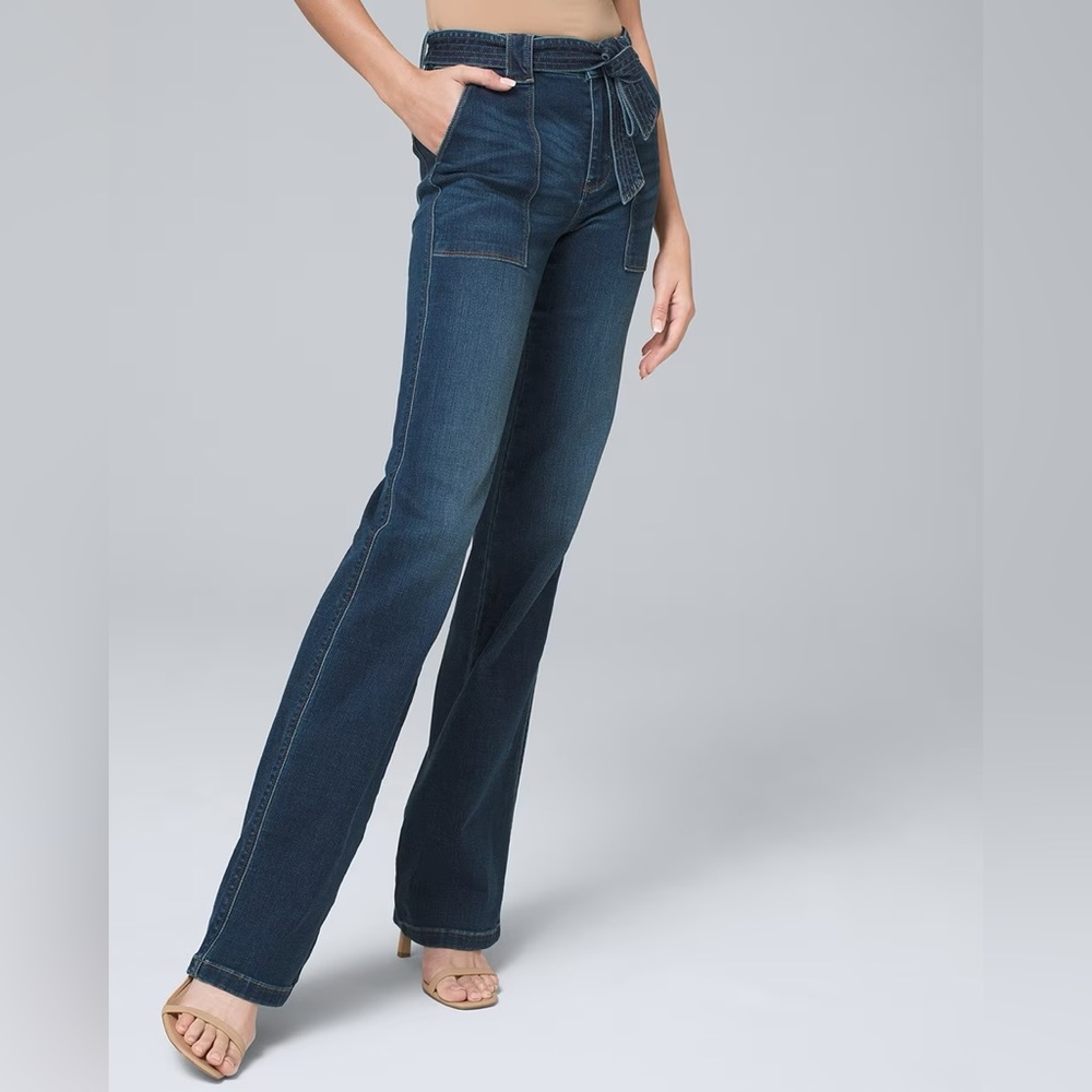White House Black Market WHBM High-Rise Soft belted Denim Flare Jeans NWT sz 4
